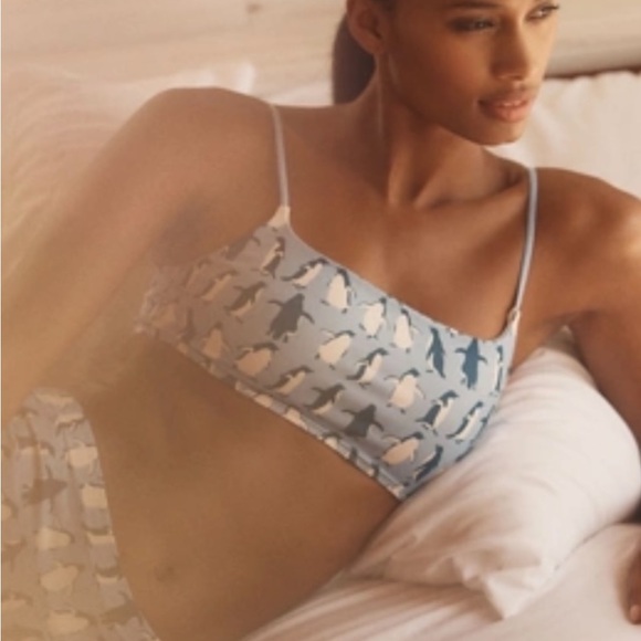 Anthropology Renna Square Neck Bralette Women's Blue Penguin Print - Picture 2 of 4